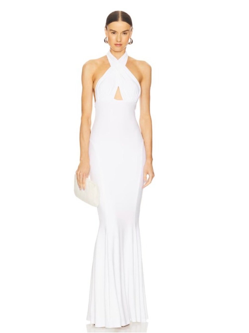 Norma Kamali White Crisscross Halter Maxi Dress NWT